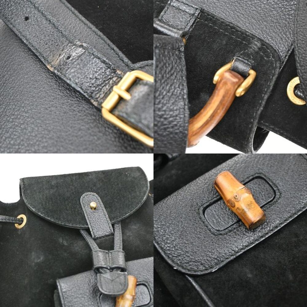 Gucci Vintage Bamboo Backpack Suede Black Suede Backpack Bag - Picture 11 of 16